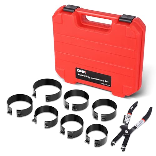 DNA MOTORING Engine Piston Ring Compressor Set with Compression Pliers and 7 Piston Rings (2-7/8" - 4-5/8") - for Car, Truck, and Motorcycle Installation and Removal Kit, TOOLS-00537