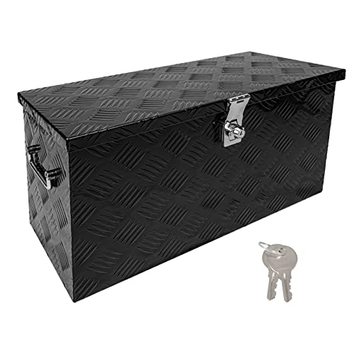 24 Inch Tool Box Flatbox Truck Bed Toolbox,RV Storage Organizer,Truck Tools Chest Box With Side Handle & Lock Key Compatible with Trailer Pickup,Black Aluminum 5 BarTread ToolBox(24"x10"x11") - color: Black, size: 24" x 10" x 13"
