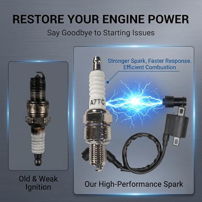 2 PCS Racing Ignition Coil with A7TC Spark Plug, High Performance Kit for CG Vertical Engine, 50-250cc ATV Dirt Bike Go Kart, Compatible with Motorcycle (Black)