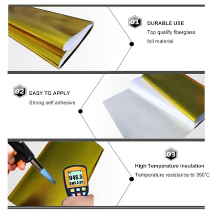 Gold Adhesive Backed Heat Shield Material Heat Shield Mat Automotive Heat Shield Heat Shield Wrap,Fiberglass Thermal Insulation (12'' X 48'') - color: Gold, size: 12'' X 48’'