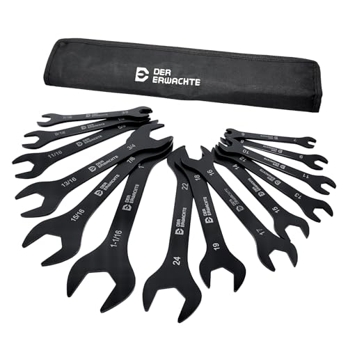 Super-Thin Open End Wrench Set, 14pc SAE Metric 6-24mm & 3/8"-1-1/16" - color: Black, size: 14PC SAE&Metric(Thin Wrench)