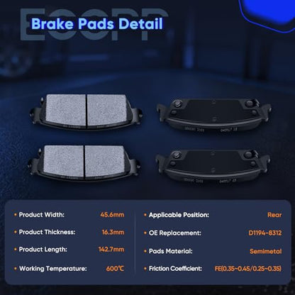 Rear Brake Pads,ECCPP Ceramic Brake Pads Kits Set For Chevy For Silverado - size: Rear D1194-8312