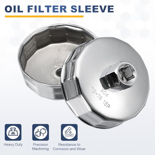 HARFINGTON Oil Filter Cap Wrench 18 Flute 86mm Inner Dia 1/2" with Bend Bar - size: 86mm x 18 Flute(906)