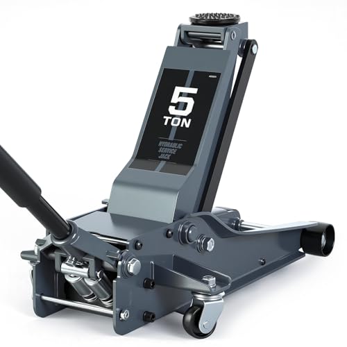 5 Ton Hydraulic Low Profile Floor Jack, Grey - color: Grey