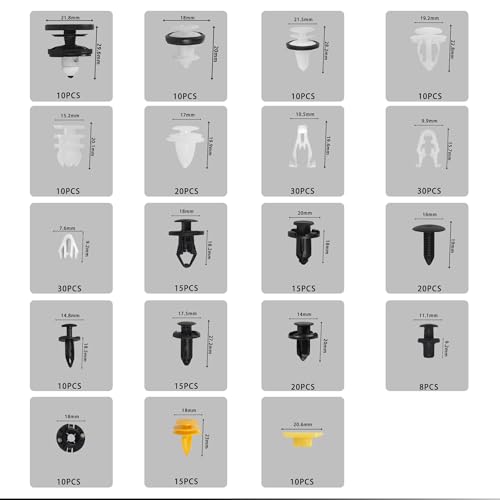 Retainer Clips & Rivets Set – 20 Sizes for Tesla Clips Bumper Fender Body Clips for Tesla Model 3 Y S X Cybertruck–Comes with 6 Common Tools OEM Original Factory Standard Quality