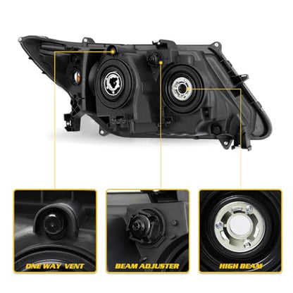 Headlight Fit for 2011-2017 Honda Odyssey EX/EX-L/LX,Halogen Headlamp Replacement Driver Passenger Side Black Housing 33150TK8A02 33100TK8A02 HO2502154 HO2503154