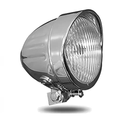 BOSCY 4.5" Vintage LED Motorcycle Headlight For Harley Davidson，4-1/2 Inch Bullet-Head Lamp Running Light Universal Fits Harley Mini Bike Sportster Dyna Bobber Copper-Bottom Mount, Chrome Visor - color: Chrome