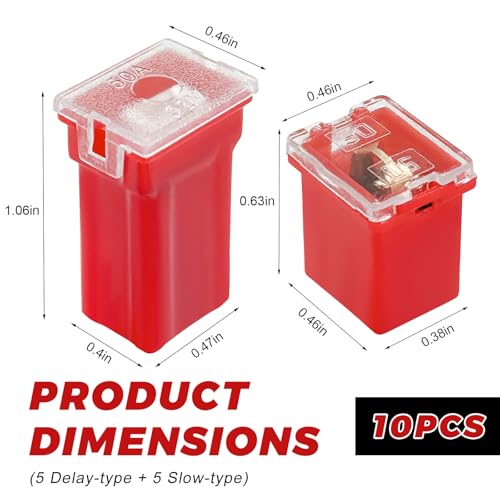 10 PCS Automotive Fuse Assortment, 20A 30A 40A 50A 60A Low and Tall Profile Auto Box Shaped Fuse Kit, Micro Cartridge Fuses Replacement for Pickup Trucks Sedans SUVs - color: Low and Tall Profile