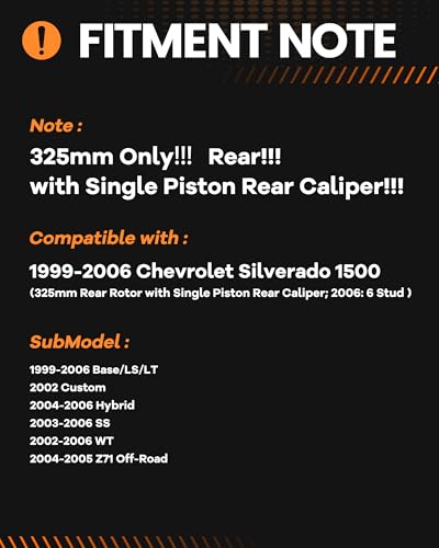 MOTOREVO Rear Brake Pads and Rotors Kit Compatible with Silverado 1500 [ 1999-2006 ], GEOMET & Slotted Discos de Frenos Delanteros [ 12.8in, App Specific ] [ Single Piston; 2006: 6 Stud ] - color: Rear, size: Rear 1999-2006 325mm w/ Single Piston Rear Cal