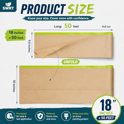 SWRT Pre-Taped Masking Paper for Painting, 18 in x 50 ft, 1-Roll