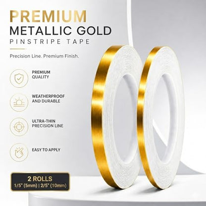 2 Rolls Gold Duct Tape, Metallic Mylar Film Tape, 5mm & 10 mm X 164 Ft. Vinyl Pinstripe Tape for Detailing Accent Wall, Wardrobe, Bathroom, Floor, Tile, Car, Graphic Arts - Stripe Stickers - size: 5mm & 10mm