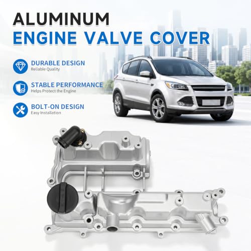 BM5Z6582A 1.6L Aluminum Engine Valve Cover with Gasket Compatible with 2013-2016 Ford Escape, 2014-2019 Fiesta, 2013-2015 Fusion, Transit Connect 2018-2019, Replace BM5Z-6582-A