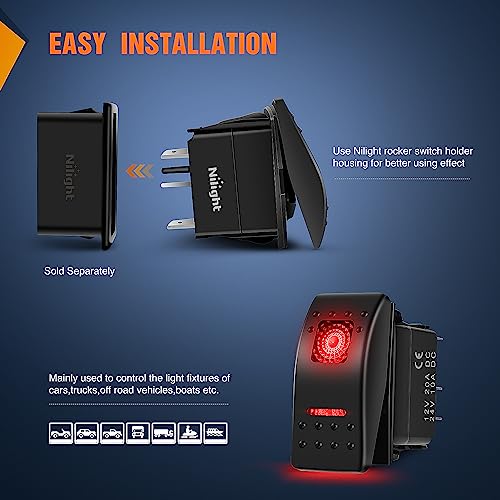 Nilight 3 Pack Rocker Switches 5 PIN with Night Glow DIY Stickers - color: Red 3 PCS