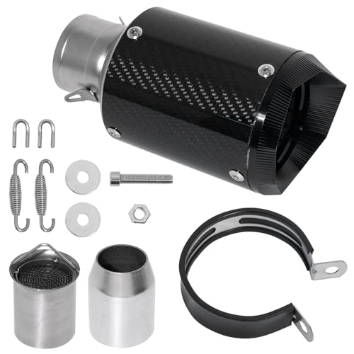 Motorcycle Exhaust,Motorcycle Muffler Slip-On 2 Inch/51 MM,Carbon Fiber Slip on Exhaust Muffler,Universal Fit for Z900/GSXR750/CBR650, Heat Resistant, Black Round