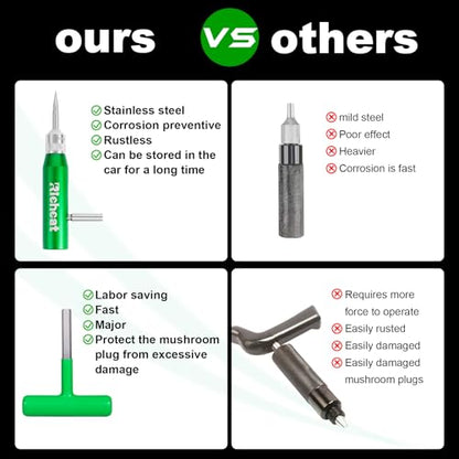 Richcat Tubeless Tire Puncture Repair Kit with Mushroom Plug, Repairs punctures and Flat Tires for Motorcycles, Cars, Trucks, ATVs and Tractors - size: 15Plugs Kit