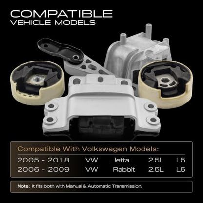 5PCS Engine Motor and Transmission Mount Kit Compatible with 2005-2018 Volkswagen Jetta 2.5L and 2006-2009 Rabbit 2.5L L5 Replacement A4927 A4928 A6962 A6966 A6969 - size: 2005-2018 Volkswagen Jetta 2.5L