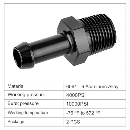 EVIL ENERGY 3/8" NPT Male to 3/8" Barb Fitting Adapter Straight Aluminum Black 2PCS - size: 3/8 NPT to 3/8 Barb