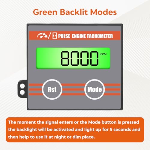 Small Engine Hour Meter, Digital Tachometer Tach Gauge, Backlit - color: Orange