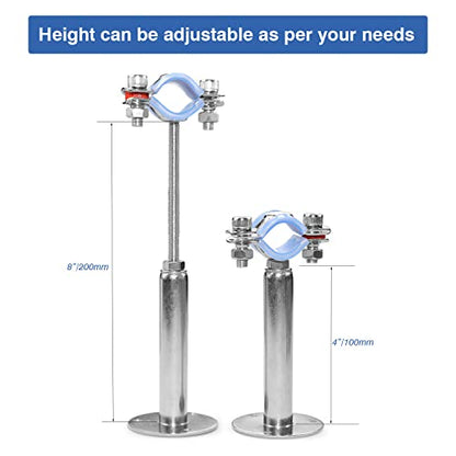 AKIHISA 2 Pcs 304 Stainless Steel Pipe Supports, Wall Mount Ceiling Mount Pipe Hanger, Pipe Holder for OD Pipe 70-76MM Adjustable Height Range 100-200mm - size: 70-76mm, style: Adjustable Height 100-200mm