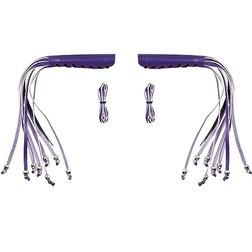 2PCS Faux Leather Motorcycle Lever Covers with Fringes, Motorcycle Brake Clutch Lever Covers Grip Tassels Motorcycle Handlebar Handle Grip Covers, Fringed Leather Lever Covers Wraps with Skulls - color: Purple & Black Laces*1 & Purple Laces*1