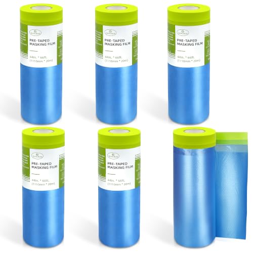 Tangibay Pre-Taped Masking Film for Painting, 44" x 66', 6 Rolls - size: 6 Rolls: 44"