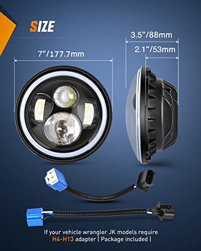 Nilight 2PCS 7 Inch LED Halo Headlights w/Turn Signal Amber White DRL - color: JK Headlight White Amber 2Pcs