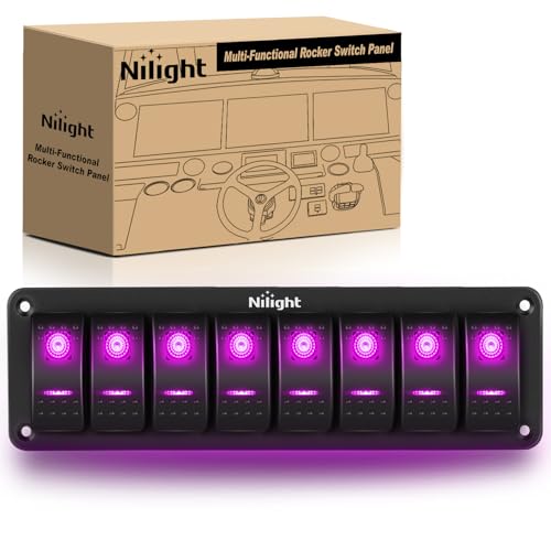 Nilight 8 Gang Rocker Switch Panel w/Purple LED Light 5Pin On Off Pre-Wired - color: Purple, size: 8 Gang