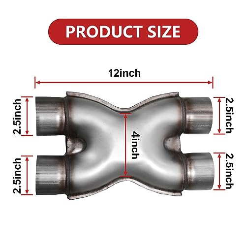 Exhaust X Pipe 2.5 Inch Inlet,Stainless Steel Universal X Pipe 2.5" Inlet 2.5" Outlet 12" Long for Smoother Exhaust Pipe,Dual 2 1/2 Inch Crossover X Pipes Exhaust Tip - size: 2.5''X Pipe, style: X PIPE