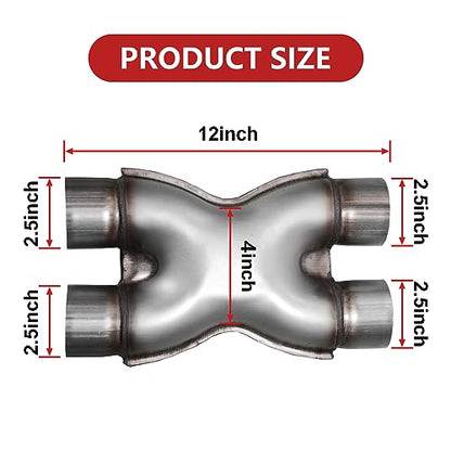 Exhaust X Pipe 2.5 Inch Inlet,Stainless Steel Universal X Pipe 2.5" Inlet 2.5" Outlet 12" Long for Smoother Exhaust Pipe,Dual 2 1/2 Inch Crossover X Pipes Exhaust Tip - size: 2.5''X Pipe, style: X PIPE