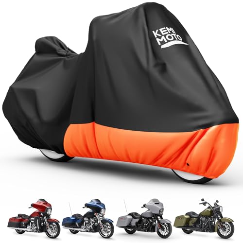 KEMIMOTO Heavy Duty 420D Motorcycle Cover Waterproof Fits for Touring Model - color: Orange, size: Touring/Touring Ultra