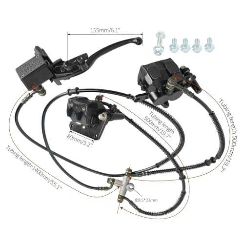 Twin Caliper Hydraulic Rear Brake Assembly with Master Cylinder & Lever for Rear Drive ATV Quad Trike