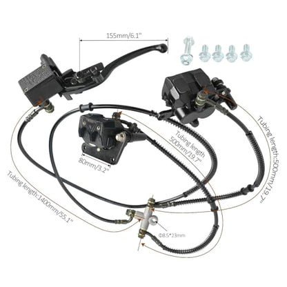 Twin Caliper Hydraulic Rear Brake Assembly with Master Cylinder & Lever for Rear Drive ATV Quad Trike