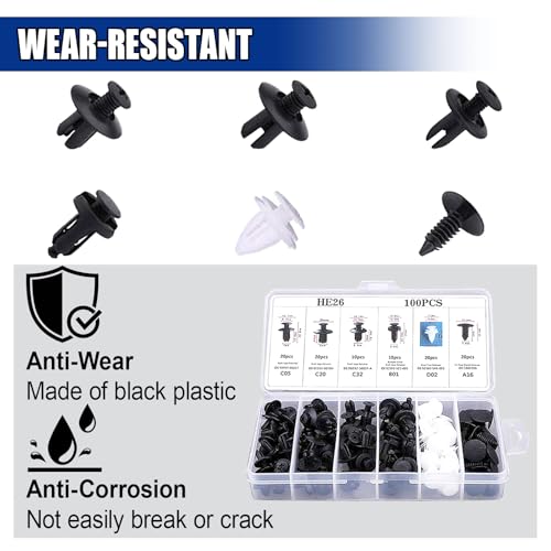 100PCS Car Bumper Retainer Clips with Fastener Remover - size: 100PCS&5Tools