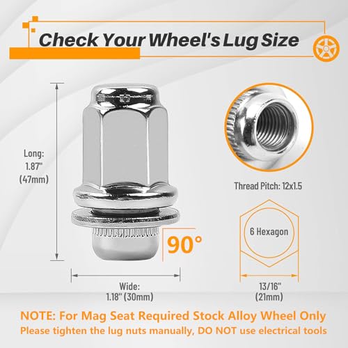 MIKKUPPA M12X1.5 Mag Lug Nuts, Chrome 20PCS Lug Nuts 13/16" Hex - color: Silver, size: M12X1.5-1.9" (48mm) Long, style: 20 PCS