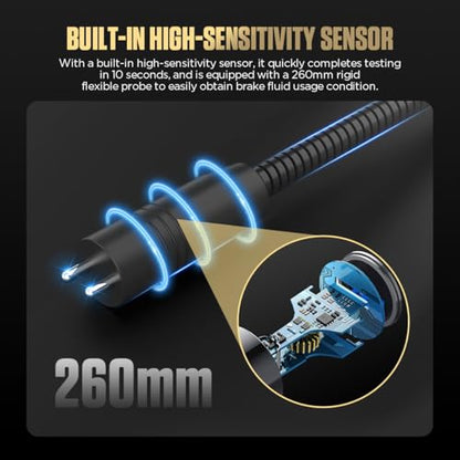 Brake Fluid Tester, Professional Automotive Brake Fluid Water Content Detector with 1.8" HD Backlit Display, Compatible with DOT3/DOT4/DOT5/DOT5.1/ENV4/ENV6