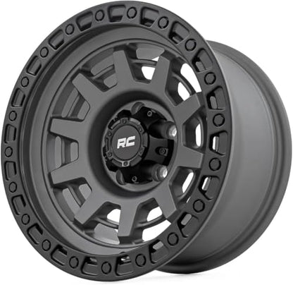 Rough Country 85 Series 17x9 Wheel - 8x170mm, 12mm Offset, Gunmetal Gray with Black Simulated Beadlock, One-Piece Aluminum Off-Road Wheel