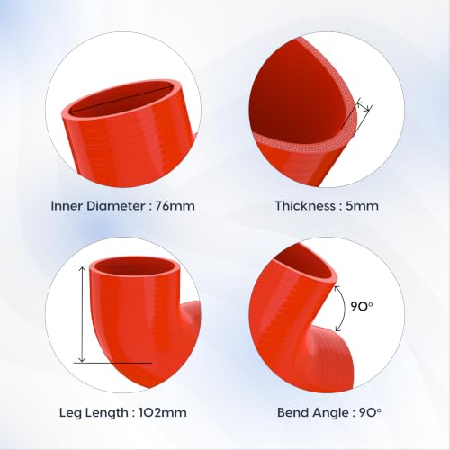 Endure 90 Degree Silicone Elbow Intake Hose 4-Ply, 3"(76mm) - Red - color: Red, size: ID - 3Inch(76mm)