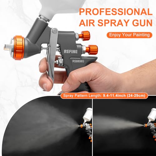 REFINE HVLP Air Spray Paint Gun Kit 1.4/1.8/2.0mm Nozzle & Air Regulator