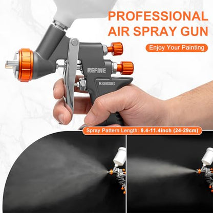 REFINE HVLP Air Spray Paint Gun Kit 1.4/1.8/2.0mm Nozzle & Air Regulator