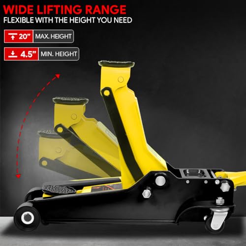 DNA Motoring Low Profile Hydraulic Trolley Service/Floor Jack, 4 Ton (8000 lbs) Capacity, Lifting Range 4.5"-20", Yellow, TOOLS-00307-YL - color: Yellow, style: 4 ton