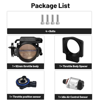 92MM Throttle Body with TPS IAC Sensor and Throttle Body Spacer Adapter Fits for Chevy GM Gen III LSX LS LS1 LS2 LS7 Engine Black - size: 92MM Black with TPS & Spcaers