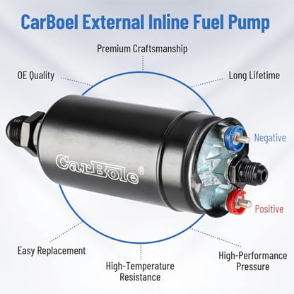 CarBole Universal Electric External Inline Fuel Pump, 12V 300LPH High Flow Rate, with Mounting Bracket Clamp