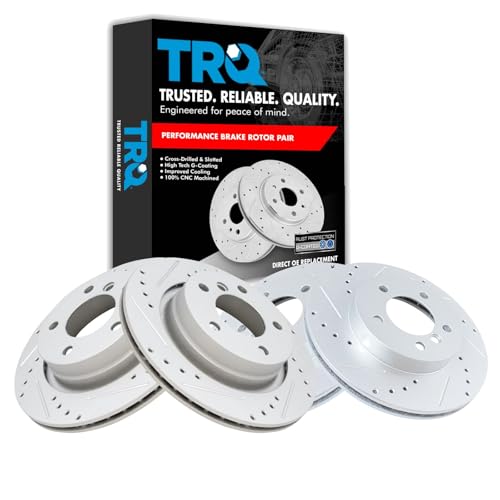 TRQ Performance Front and Rear Brake Rotor Set G Coated Drilled and Slotted - style: BRA13976