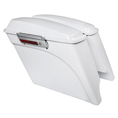 TCMT 5" Extended Saddlebag Trunk W/Lids White Fit For Harley Touring Models CVO Road Glide Road King Street Glide Electra Glide Ultra Classic 1994-2013 - color: White Chrome Latches