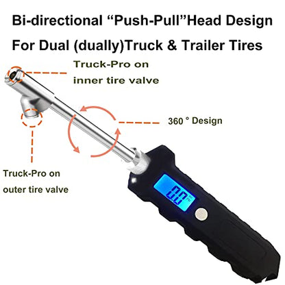 PINKJOY Digital Tire Pressure Gauge 230 PSI Heavy Duty Dual Head Stainless Steel Made for Truck and RV with Backlit LCD and Flashlight Car Accessories