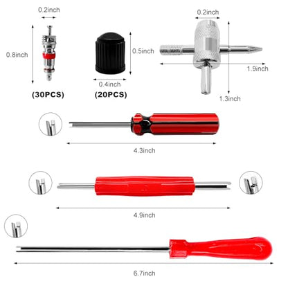 64‬PCS Tire Valve Stem Removal Tool Kit, Dual & Single Head Puller 4-Way Tool w/ 30 Valve Cores & 20 Valves Caps, Tire Stem Core Remover Installation Tools for Most Cars