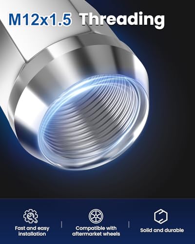 GAsupply 4pcs M12x1.5 Lug Nuts Chrome, 1.38" Tall 3/4" 19mm Hex Cone Seat - color: Silver, size: M12x1.5, style: 4 Pack