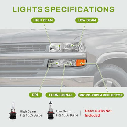AUTOSAVER88 Headlight Assembly Compatible with 1999-2002 Chevy Silverado - color: Chrome Amber