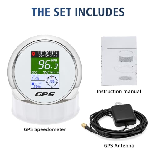Boat GPS Speedometer Gauge 3-3/8" 85mm Waterpoof for Marine Car - color: White