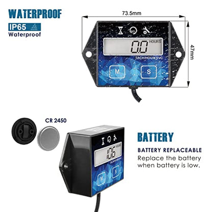 2 Pieces Runleader Small Engine Timer, Digital Tachometer